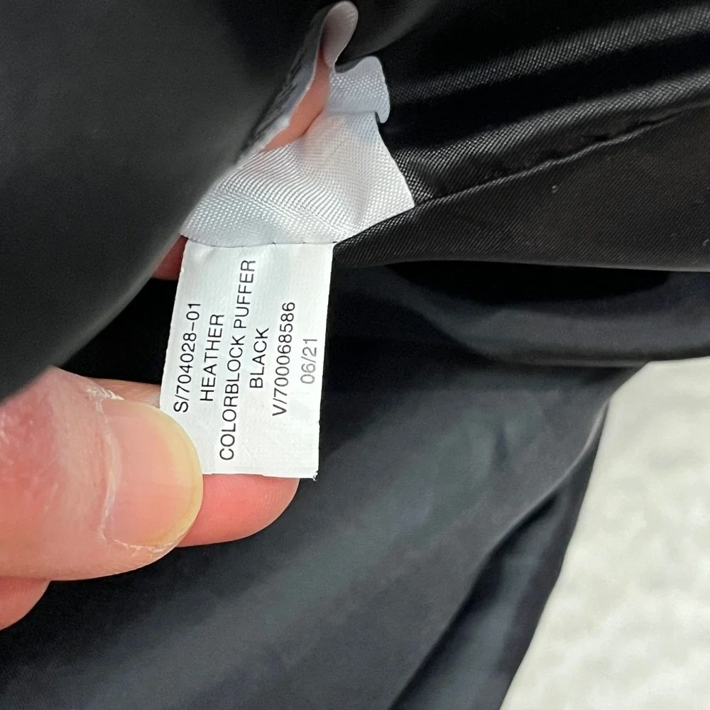 Banana‎ Republic Puffer Jacket Mens Large Black Heather Colorblock Puffer Hooded